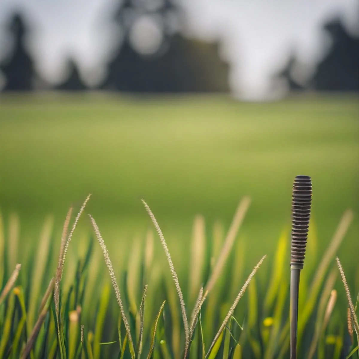 A custom fitted golf driver resting on a manicured fairway