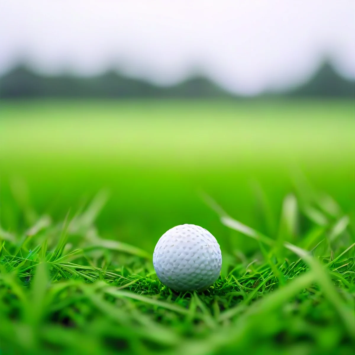 Ein Golfball auf einem Tee im Gras