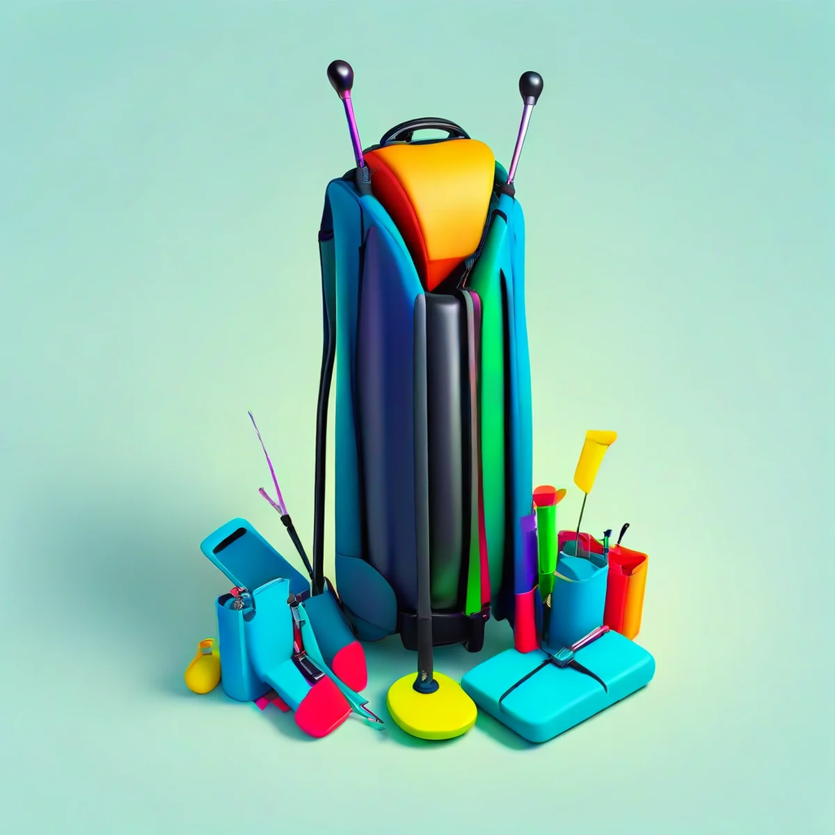 Open golf bag with organized club set