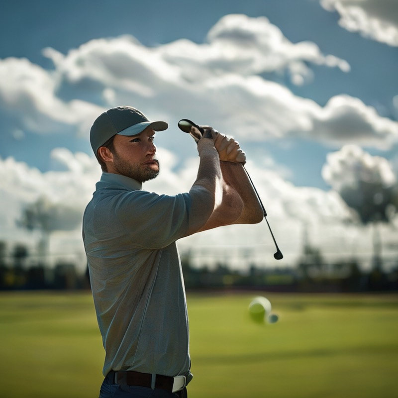 Ein Anfänger-Golfer führt mit einem Driver einen echten Schwung aus.